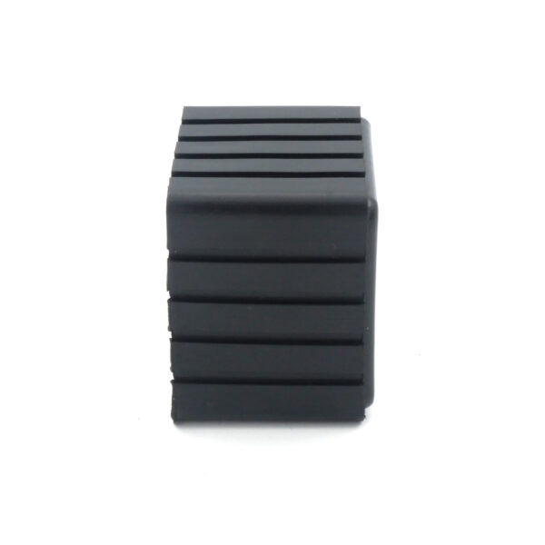 A black, ridged, rectangular Rubber Foot 40mmx40mm resembling a compact heatsink sits against a plain white background.