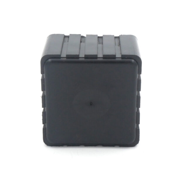 A 40mmx40mm black Rubber Foot with a cubic shape, smooth front, and ridged sides and top is set against a plain white background.