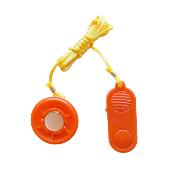 The Treadmill Safety Key 5088 is an emergency safety device featuring an orange panic button with a circular design and a long yellow cord for quick access in urgent situations.