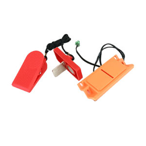 The image shows three Treadmill Safety Key 6874 devices. One is orange with wire connections, and the other two are red, each with clips for attachment. All feature attached black wires with connectors.