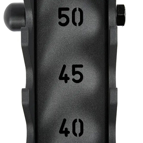 Close-up of a black metal component on the ATX® Commercial FID Bench ATX-MBX-660, featuring numbers 40, 45, and 50 etched vertically for measurement or adjustment. The textured surface is framed by curved edges.