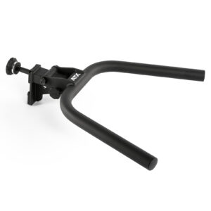 A black, U-shaped bar attachment with two arms and an adjustable clamp on one end, designed for fitness equipment. It features a knob for securing the attachment and the brand logo ATX on the main bar.