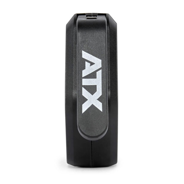 The black ATX® Magnetic Collar 50mm features a metallic silver ATX logo, evoking sleek aluminum barbell collars with its angular design and matte finish that seamlessly blend style and functionality.