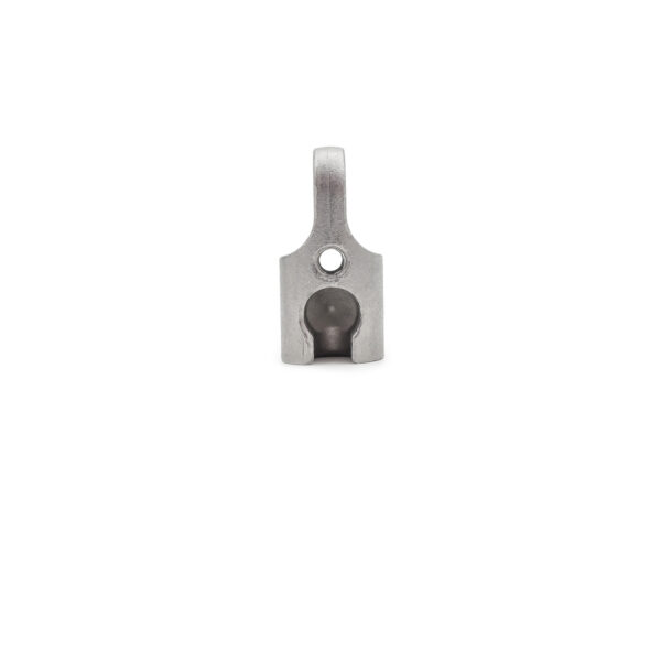 The Gym Cable 6948 Connector is a metallic, L-shaped part with a central hole and cylindrical extension on top, set against a white background.