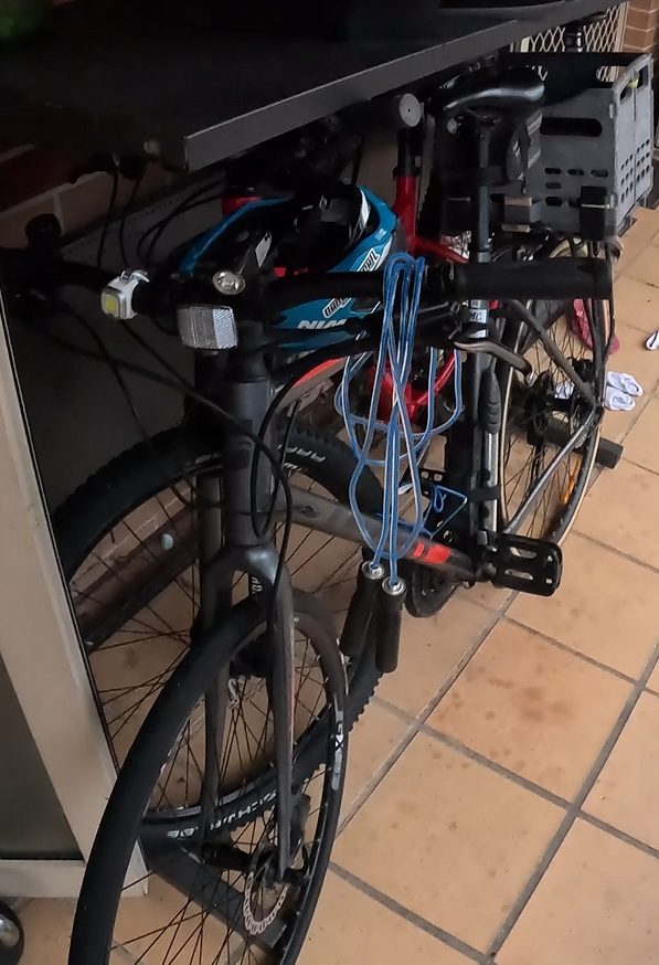 My bike and skipping rope that I use for cardio work
