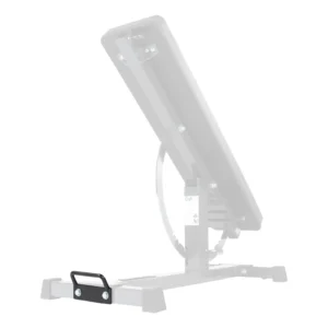 The Ironmaster Bench Handle is an adjustable weight bench with a sturdy metal frame, rubberized feet for stability, and a black handle at the base for easy transport, making it the ideal exercise bench. The background is white.