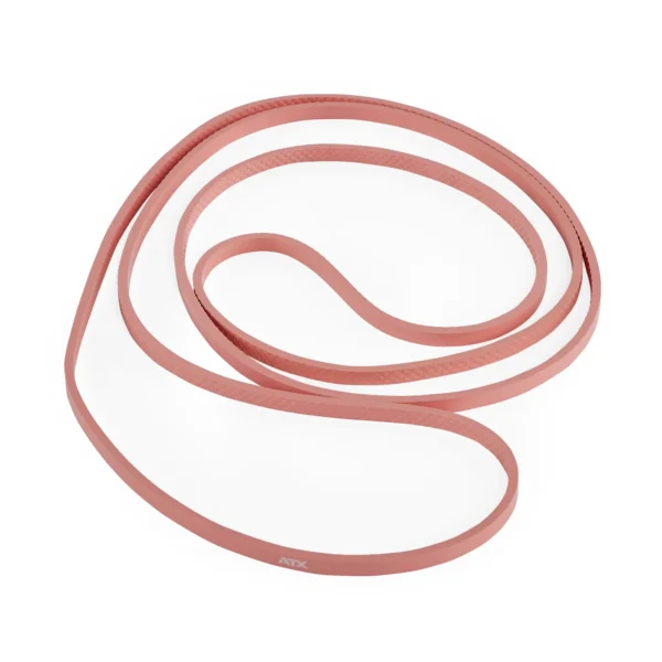 An ATX® Latex Free Resistance Band in a long, flat, pink design is folded and looped on a white background.