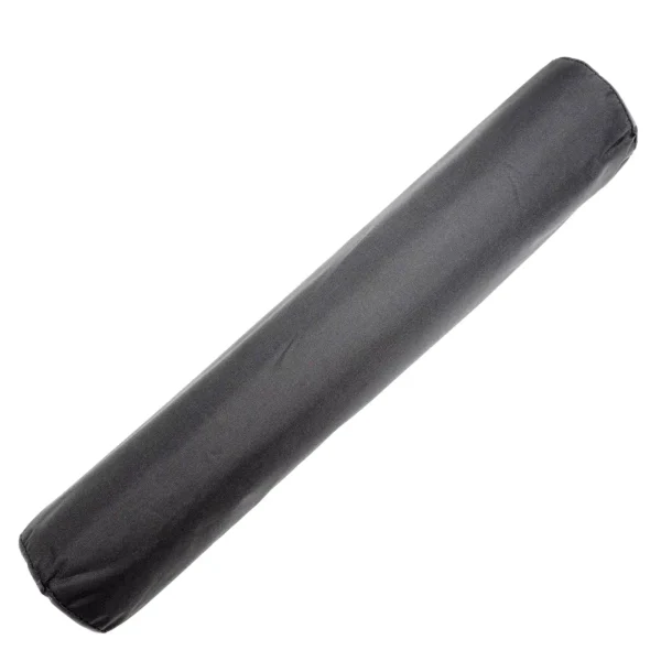 A cylindrical black Barbell Pad Nylon Cover with a smooth fabric surface, positioned diagonally against a white background.