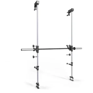 A digital rendering of the ATX® Smith Machine Bar Attachment - PRX-780 features two vertical metal rods joined by a horizontal bar. The rods display adjustable components and knobs, likely for precision measurement adjustments.