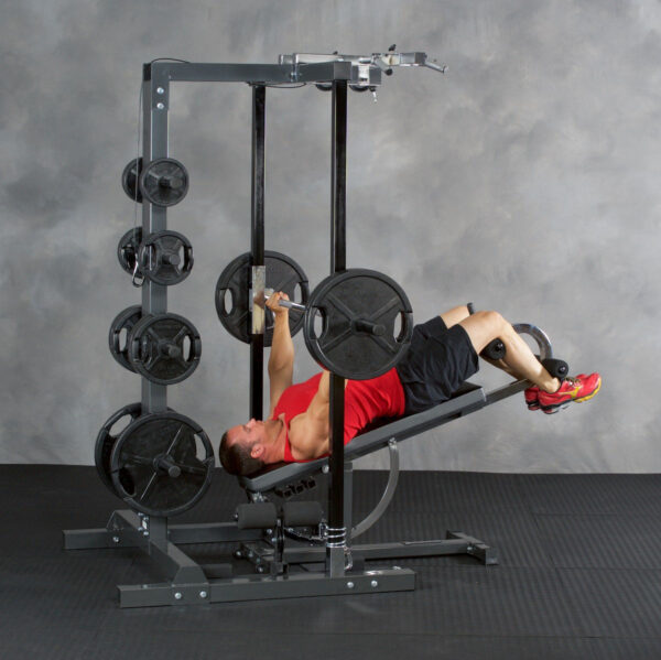 Ironmaster decline bench setup with crunch attachment