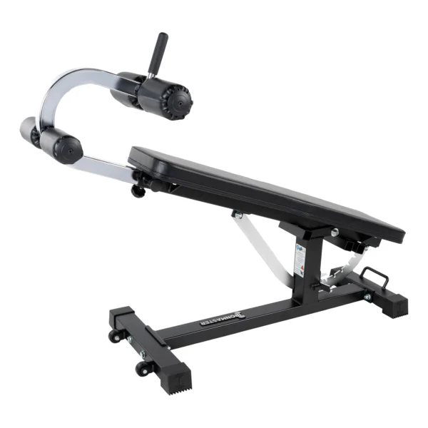 The Ironmaster Crunch Attachment is ideal for home gyms and fitness enthusiasts, featuring a padded backrest and arm curl attachment on a sturdy black frame. Its versatile for various strength training exercises.