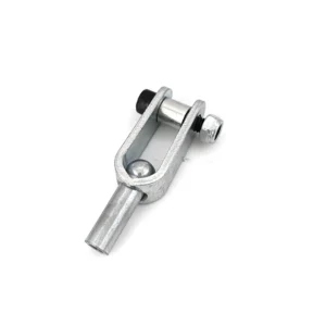 The Gym Cable U Bracket Kit includes a metal turnbuckle with a U-shaped bracket, clevis pin, and bolt for adjusting tension. Featuring a threaded rod, its perfect for mechanical and construction applications and can replace parts in gym cable systems. The background is plain white.