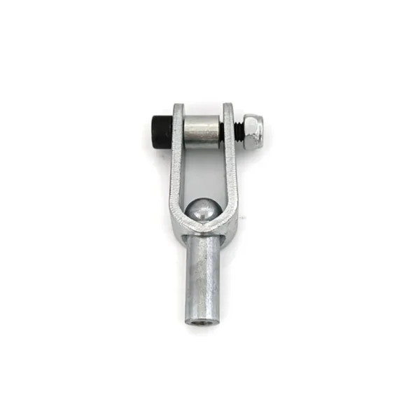 Close-up of the Gym Cable U Bracket Kit, showcasing a silver mechanical linkage component with a replacement gym cable, U-shaped bracket, black bolt, and spherical pivot joint on a white background.