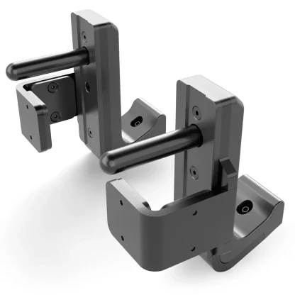 Pair of 60x60 J-hooks for power racks, designed for 60mm x 60mm uprights, with nylon sleeves for barbell protection