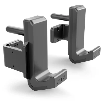Close-up of 60x60 J-hooks with protective nylon lining, preventing barbell scratches and ensuring durability"
