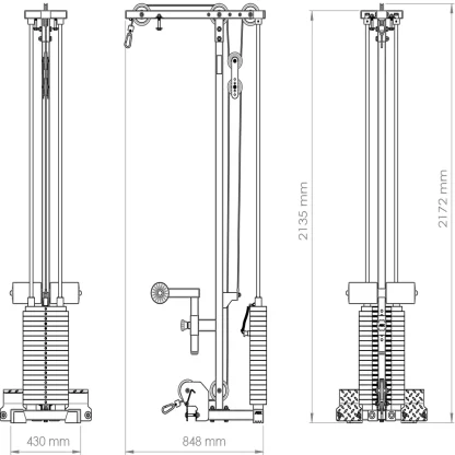 Diagram of ATX-LTO-510-SW lat pulldown attachment, showing dimensions for compatibility with compact power racks