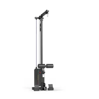 Side view of ATX-LTO-510-SW plate-loaded lat pulldown, highlighting weight carriage and pulley system for versatile workouts