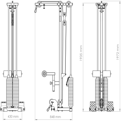 Technical diagram of a lat pulldown attachment for a power rack