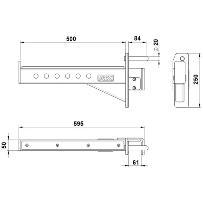 Diagram showing dimensions of 60x60 spotter arms, highlighting length and width for power rack compatibility