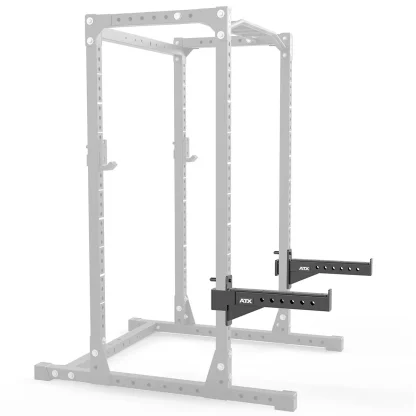60x60 spotter arms attached to a power rack, providing safety for squats and bench presses in home gyms
