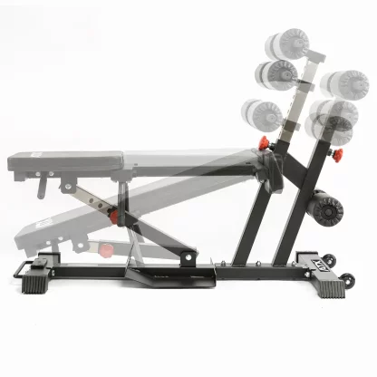 ATX Torso Trainer with overlay showing adjustable bench angles for ab and back training, Roman chair design.