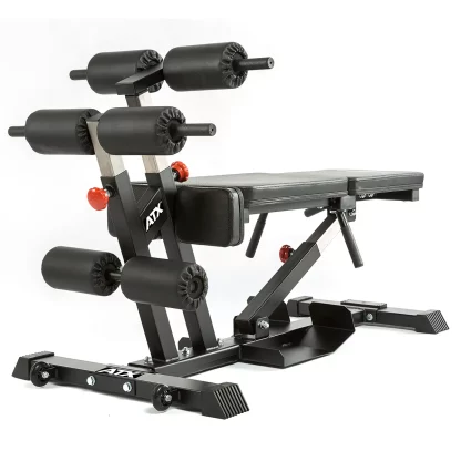 Side view of ATX Torso Trainer Roman chair with padded rollers for leg support during hyperextension workouts