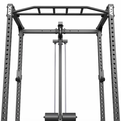 Close-up of ATX PRX-510-LTO-SW plate-loaded lat pulldown with high and low pulley system for versatile upper body exercises