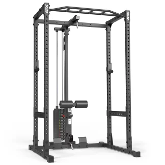 ATX PRX-510-LTO-SW short power cage with lat pulldown for low ceilings, featuring a compact design and multi-grip chin-up ba