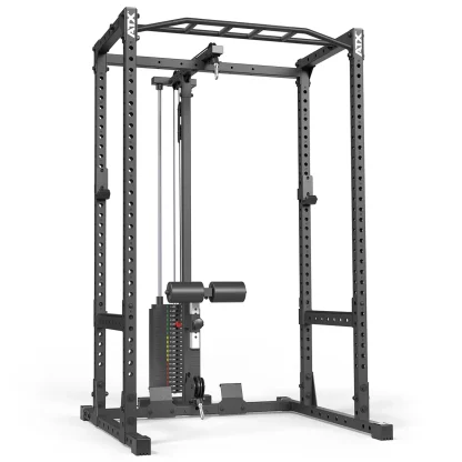 ATX PRX-510-LTO-SW short power cage with lat pulldown for low ceilings, featuring a compact design and multi-grip chin-up ba