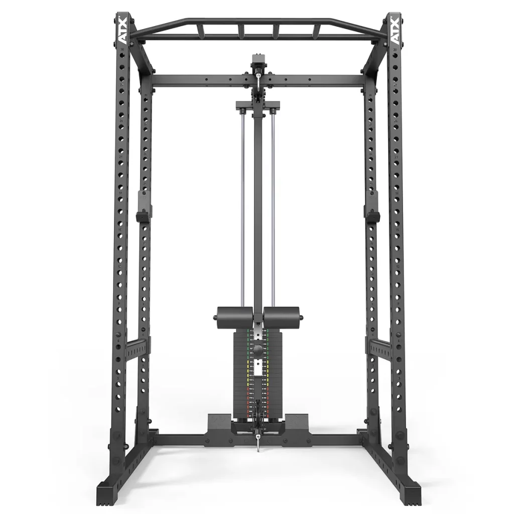 ATX PRX-510-LTO-SW short power cage with lat pulldown in a home gym, compact footprint for small spaces