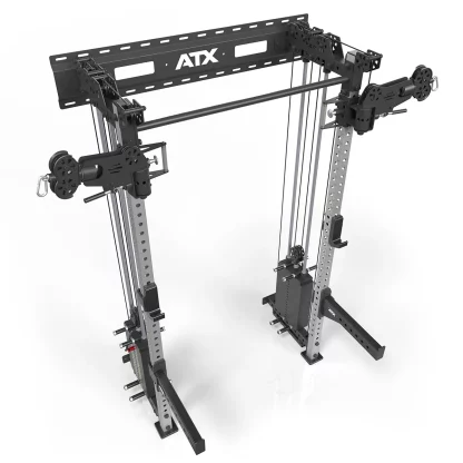 Top-down view of ATX-WCR-600 wall-mounted cable half rack, highlighting compact footprint for space-saving home gym setups