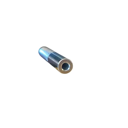 Close-up of an M10 bolt end with a 4mm hole for gym cable wire, showcasing the silver threaded swage stud designed for secure gym cable attachments