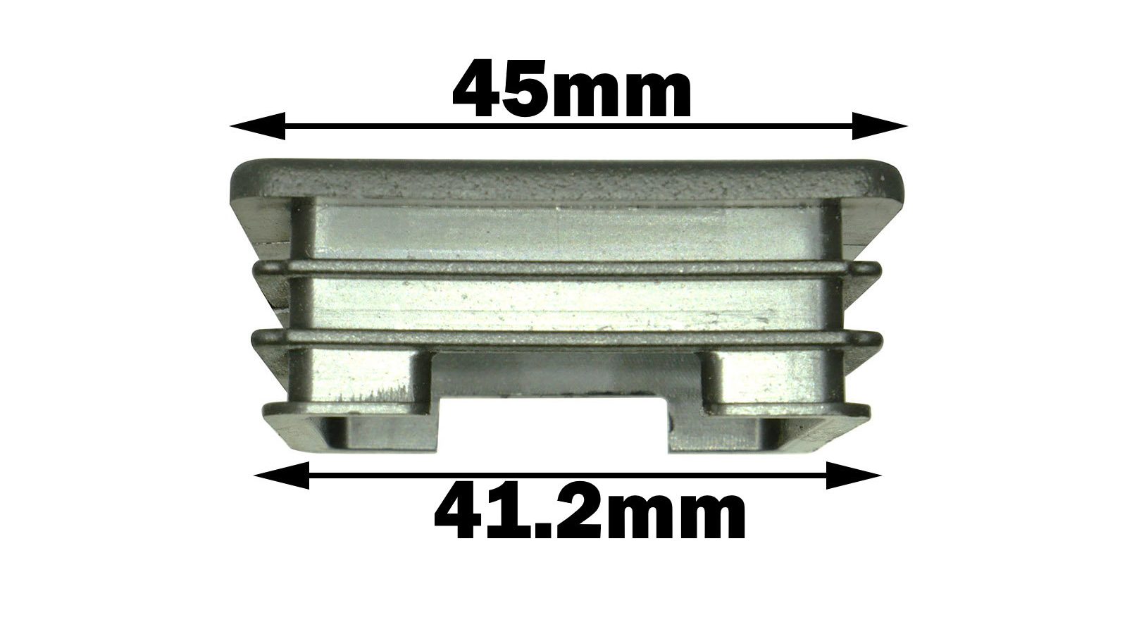 An image of a 45mm x 45mm End Cap, resembling a silvery metal heatsink with a layered design, measuring 45mm in width and approximately 41.2mm in height.